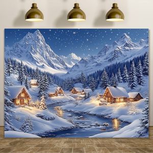 VIKAMA Black Light Borealis Yuletide Village Conifer UV Active Tapestry Trang Trí Tường Ngày Lễ Polyester Bền Bỉ Quà Tặng Gia Đình Ấm Cúng