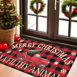 VIKAMA Xmas Holiday Welcome Mat Red Festive Tree Print Soft Anti‑Slip Rug For Entrance Hall Living Room Home Decor