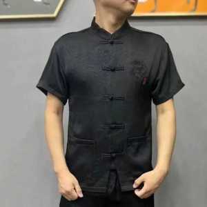 New Chinese Style Mens Short Sleeve Shirt Breathable Embroidered Stand Collar Open Cardigan Comfortable Summer Fashion Urban Casual