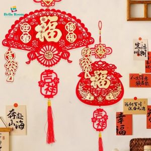 Chinese Knot Pendant with Tassels Red China Fortune Hanging Ornament New Year Flocking Pendants 2025 Spring Festival Decoration