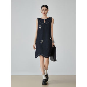 XIAODADEHUA | Retro Diamond Floral Sleeveless Miu-Style Denim Dress