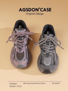Agsdon l New Fall/Winter Gray Purple Thick Sole Hiking Shoes with Height Increase and Fleece Lining