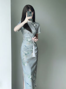Vintage Elegant Casual Qipao Dress Short Sleeve