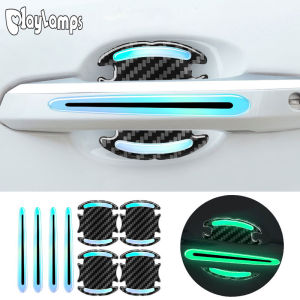 Car Rear Mirror Door Bowl Handles Carbon Fiber Luminous Stickers  Rearview Mirror Protection Strip For Car Auto Accessories