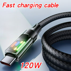 120W 6A Type C Fast Charging Cable USBA To Type C Nylon Cable Flow Light Display with LED Screen for iPhone Xiaomi huawei New
