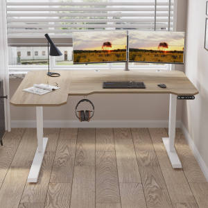 BilBil 59 inches 1.5M Electric Standing Desk Single Motor Desk Height Adjustable Stand Desk Laptop Table 150cm L shape with wheels