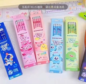 Cartoon HB Pencil Student Stationery with Eraser pencil 12pcs in 1box school office supplies