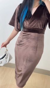 4981 Claire Velvet Bodycon Midi Dress Wanita Pesta