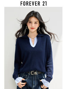 Forever21 | Design Fashion Casual Two-piece Illusion Color-block Striped Long-sleeve Knitwear