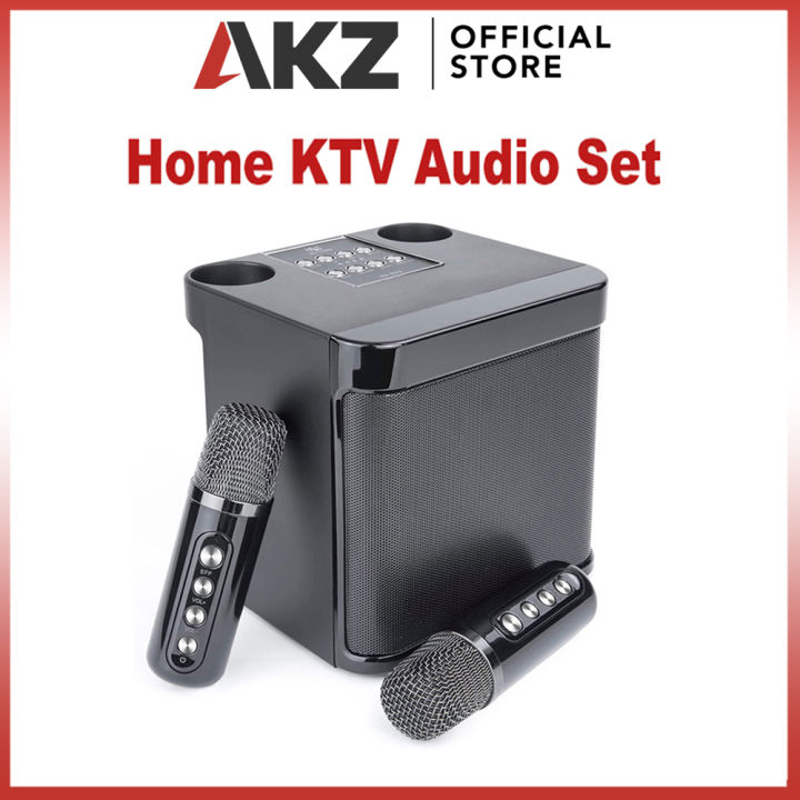AKZ Wireless Bluetooth Dual Microphone Karaoke Speaker Home KTV Audio ...