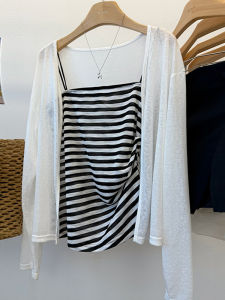 Shalldoer | Áo ba lỗ sọc màu tương phản Áo khoác chống nắng thường ngày phong cách Hàn Quốc mùa hè mới Áo nữ