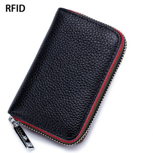Genuine Leather RFID Wallet Men Women Accordion Card Holder Zipper Coin Purse Business Credit ID Card Holder Small Wallet
