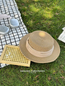 2025 New French Style Flat Top Straw Hat Womens Spring Summer Autumn Travel Vacation Sunscreen UV Protection Hat