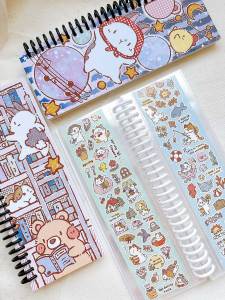 Bucci Family Single Grid Sticker Roll Storage Album Detachable Pages Adhesive Tape Organizer Bear Design Cultural Supply