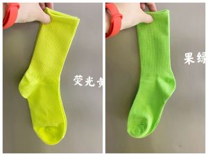 Green Cotton Sport Socks Womens Thin High Tube Summer Fluorescent Long INS Green High Tube Long Socks Colorful Thin Medium Tube Summer