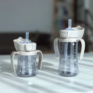 Grotem Baby Straw Cup Anti-explosion Leakproof Drinking Cup PPSU Infant Feeding Bottle Imported from Korea with Handle