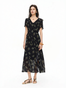 DUSHU | Summer Garden Style Plaid Flowers Ruffles Dress