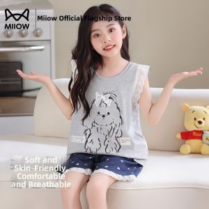 MiiOW | Cotton Summer Lightweight Sleeveless Cartoon Home Wear Set for Older Girls