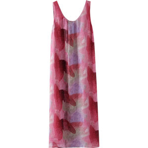 Miccbeirn | Pure Flax Gradient Artistic Print Sleeveless Long Dress Beach Style Womens Sweet Slimming Vest Dress Summer Season U-Neckline A-Line Skirt