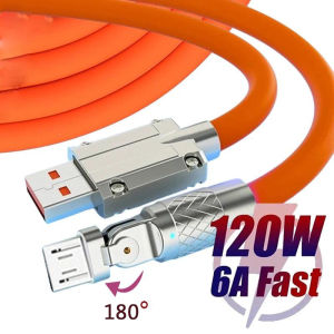 120W 6A 180 thể siêu nhanh cáp sạc dữ liệu Micro USB/Loại C Silicone lỏng cuộn dây cáp sạc nhanh điện thoại