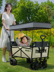 Outdoor Camping Hand-Pulled Cart Foldable Metal Children Can Lie down with Rain HIMEN Brand Picnic Leisure Furniture