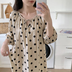 Cotton Silk Summer Pajamas for Middle-aged Women Loose Fit Long Dress Crewneck Design Casual Homewear Evening Water Brand