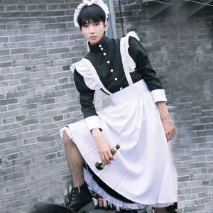 Cute Male Maid Cosplay Uniform Little Girl Anime Costume Short Skirt Outfit Male Version Loli Maid Dress up Adult Size