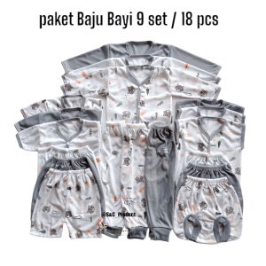 Paket hemat 18 pcs seri baru / warna abu/ paket baju bayi newborn 0-4 bulan