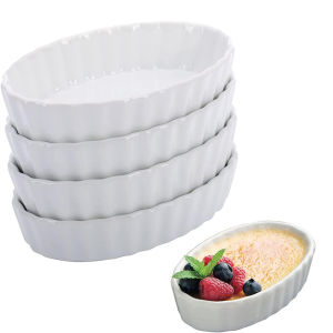 DAFIFY 4 Pcs Oval Ceramic Bakeware Dishes Dinner Plate 8oz Porcelain Ramekins of Baking Pan Set