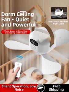 2025 New Portable Hanging Fan with Remote Control Super Quiet Night Light USB Charging for Dormitory Bedroom Camping Outdoor