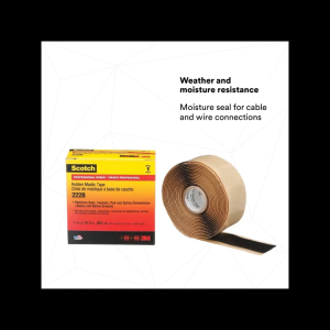 3M Scotch 2228 Electrical Insulation Tape Rubber Mastic Self‑Fusing 2 in x 10 ft Black 65 mil/1.65mm 1000V Waterproof Moisture Sealing for Indoor & Protected Outdoor Cable Wire Splicing Industrial Use 1 Roll