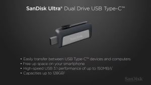 SanDisk 128GB Ultra Dual Drive OTG USB Type C SDDDC2 Black USB3.1 Type C Reversible Connector Retractable Design On-the-Go Storage Device for Type-C Enabled Android devices 5-Year Limited Warranty / SDDDC2-128G-G46