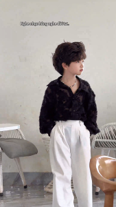 Áo Sơ Mi Lông Quần Suông Trắng Dáng Rộng Cho Bé Trai Bé Gái.