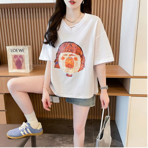 Unique Short Sleeve V-Neck Pure Cotton T-Shirt Womens High Waist Short Design Sense Small Size Top 2025 New Summer Commute Style