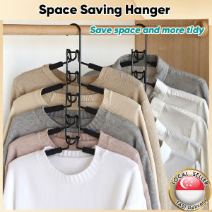 🇸🇬【SG stock】5-layer Space-saving hanger Anti-slip Clothes Hanger  Stainless steel clothes rack closet organizerPants Hanger