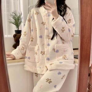 Bộ Đồ Ngủ Cotton Dày Cho Bà Bầu Air Cotton Dành Cho Bà Bầu Sau Sinh Và Cho Bà Bầu Mùa Đông Có Thiết Kế Cài Nút Trước Cỡ Lớn