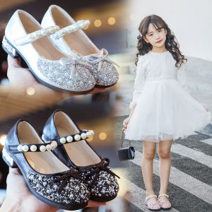 Kids High Heels Little Girl Leather Shoes Soft Bottom Princess Footwear Childrens Crystal Shoes Flash Dance party wedding shoes