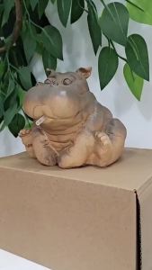 New Resin Garden Fountains Hanna The Hippo African Decor Piped Pond Spitter Statue Water Feature 10 Inch Polyresin Full Color