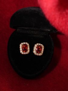 Drunk Tipsy French Style Vintage Ruby Fancy Accessible Luxury Easiest for Match Shining Small Square Ear Studs Ear Clip