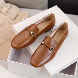 Hebe Retro British Style Mule Loafers Womens Leather Flats Low Heel Flat Bottom Small Leather Shoes Fashionable round Toe