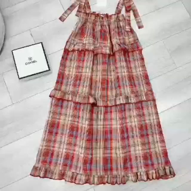 Váy 2 dây caro đỏ vintage dáng dài đầm 2s sọc caro dáng xoè chữ A freesize  dưới 55kg 1789 - MixASale