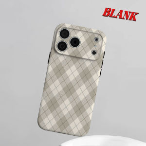 Beige Thin Line Argyle Phone Case for iPhone 18 17 16 15 14 13 12 11 Air Pro Max Plus Double-layer Cover