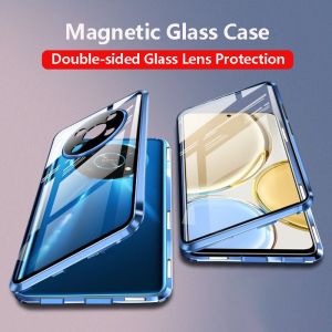Double Side Glass Magnetic Case Honor 70 Honor70 5G 2022 Cover Cases Clear Transparent Tempered Glass Metal Hard Phone Casing