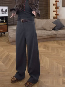 Gray Wide Leg Suit Pants Womens Fashionable Elegant Straight Cut Casual High Waist Long Trousers Autumn New Arrival
