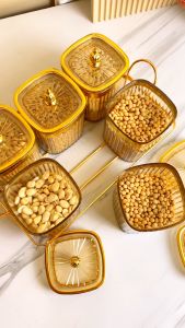 NexXio Set Toples Isi 3/4/6 Penyimpan Makanan Kedap Udara Snack Tray Akrilik Toples Nampan Makanan