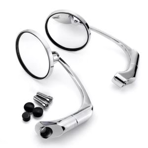 8/10 มม.กระจกปลายแฮนด์กลมชุบ อลูมิเนียม CNC โครเมี่ยมสีเงิน คุณภาพสูง กระจกแต่ง กระจกมอไซค์ งานชุปอลูมิเนียม เลนส์ใสมองเห็นชัด Bobber Cafe RACER Chrome For Suzuki For Yamaha For Honda For WAVE 125 110 i