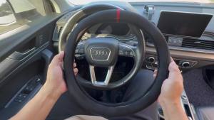Carodi Car Suede Carbon Fiber Stereng Penutup Roda Kereta Kulit Tidak Licin Pemasangan Dalaman Kereta 15-inci Universal(Bentuk D Suede Hitam dengan Gentian Karbon)