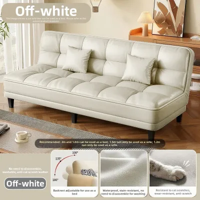 Foldable Multi-function Sofa Bed Leather Black