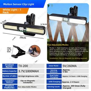 Solar Clip Light Waterproof Outdoor Garden Yard Balcony Motion Sensor