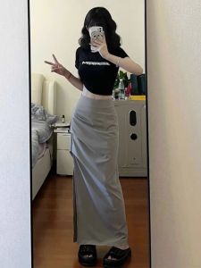 High Waist Slimming Curved Leg Midi Skirt for Women Plus Size Half Dress Autumn Winter European and American Style